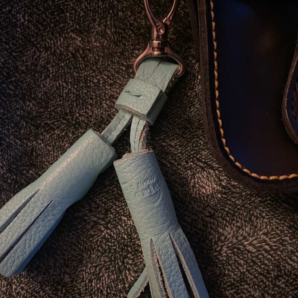 Dr. Martens Black Crossbody Bag with Teal Tassel leather keychain - Picture 2 of 5